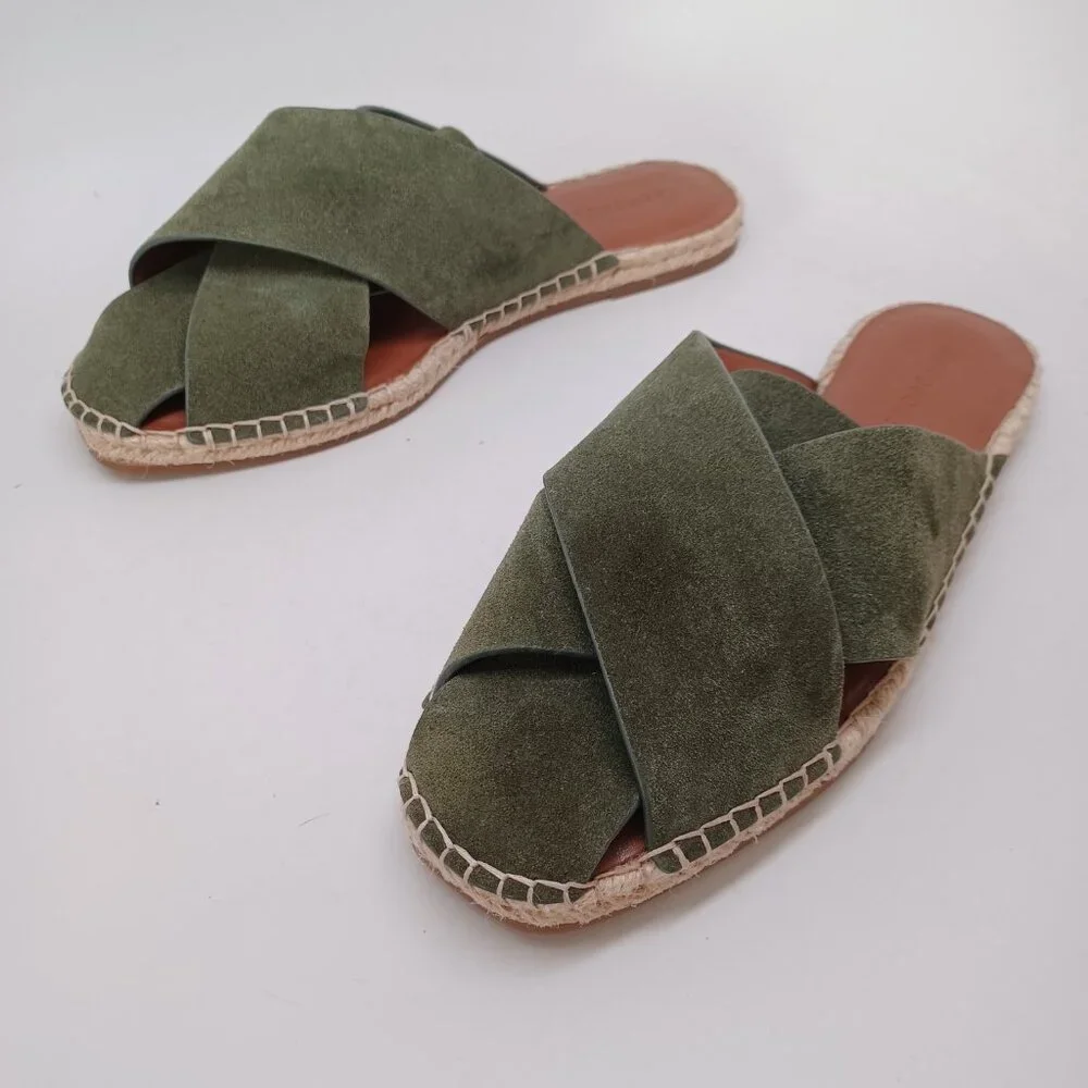 Aerosoles Shoes Womens US 7.5 Green Suede Slide Halley Espadrille‎ Slip On Flats